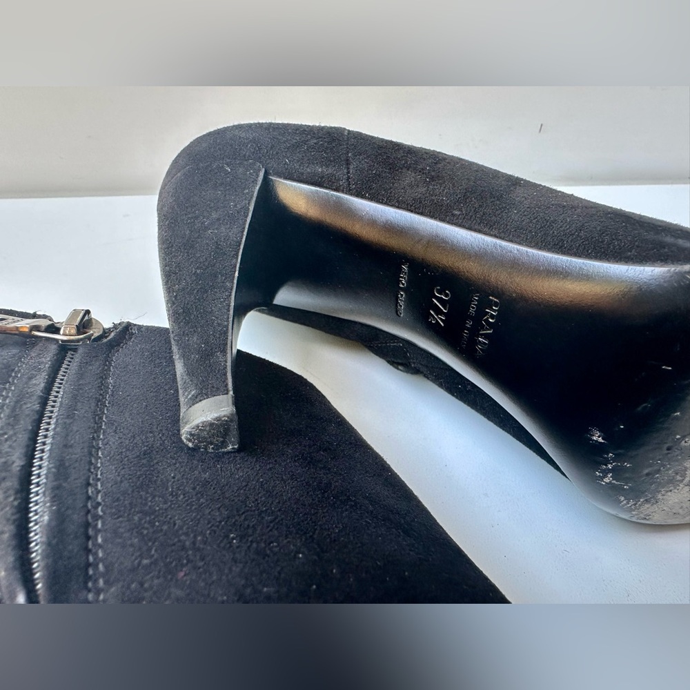 Prada Suede Ankle Boots, black, size 37.5, US 7.5 - Picture 10 of 11